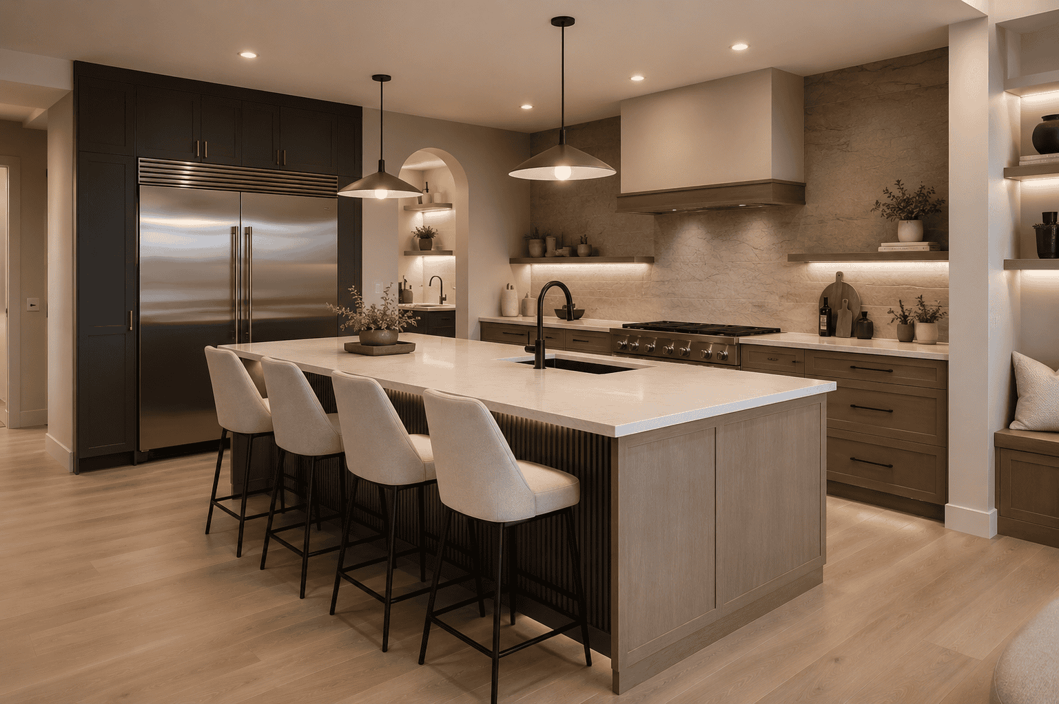 Modern kitchen renovation in Aspen Calgary with custom cabinetry