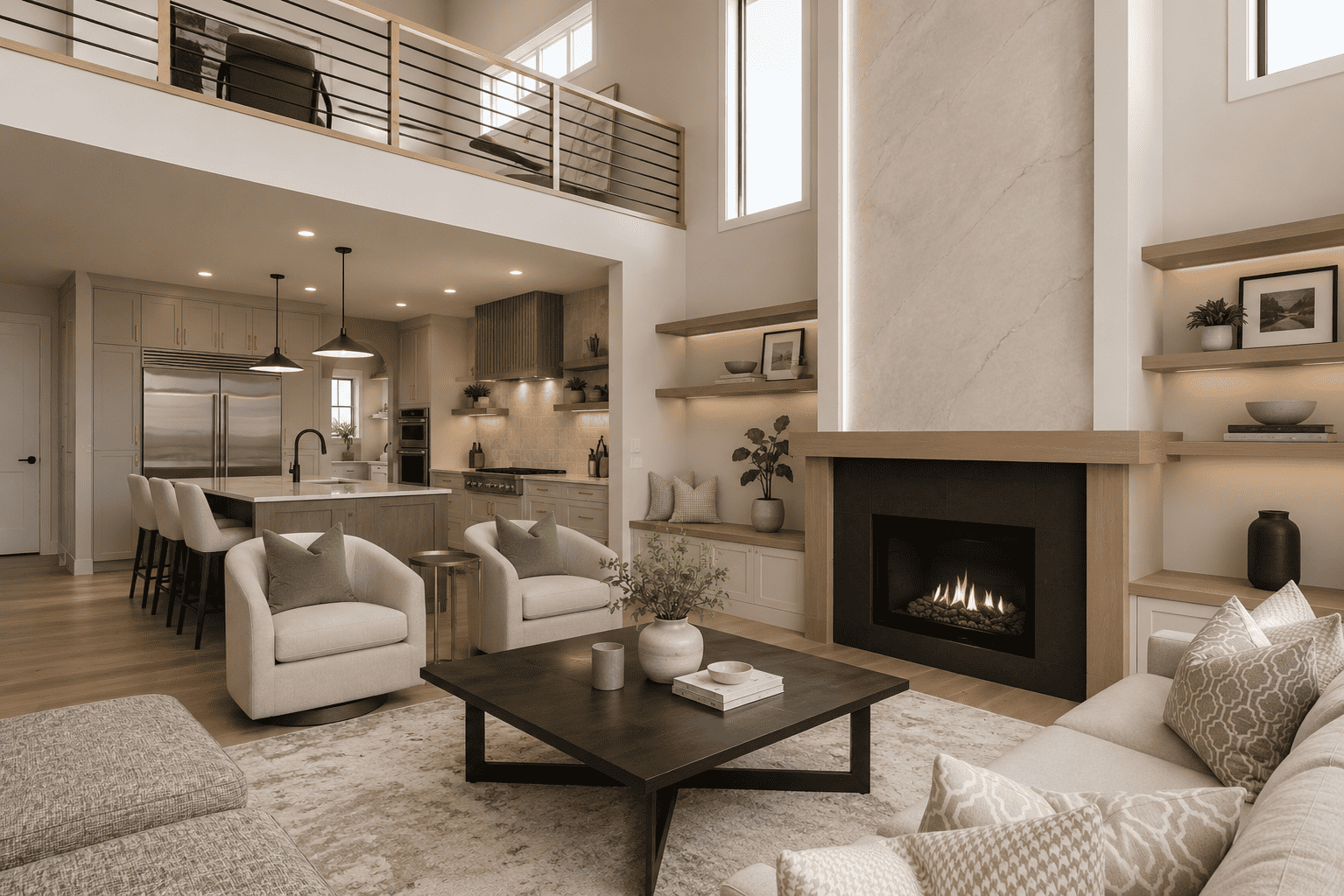 Open concept kitchen and living room renovation in Aspen Calgary