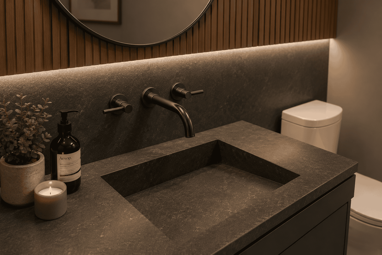 Bonavista Calgary bathroom renovation with integrated sink and countertop