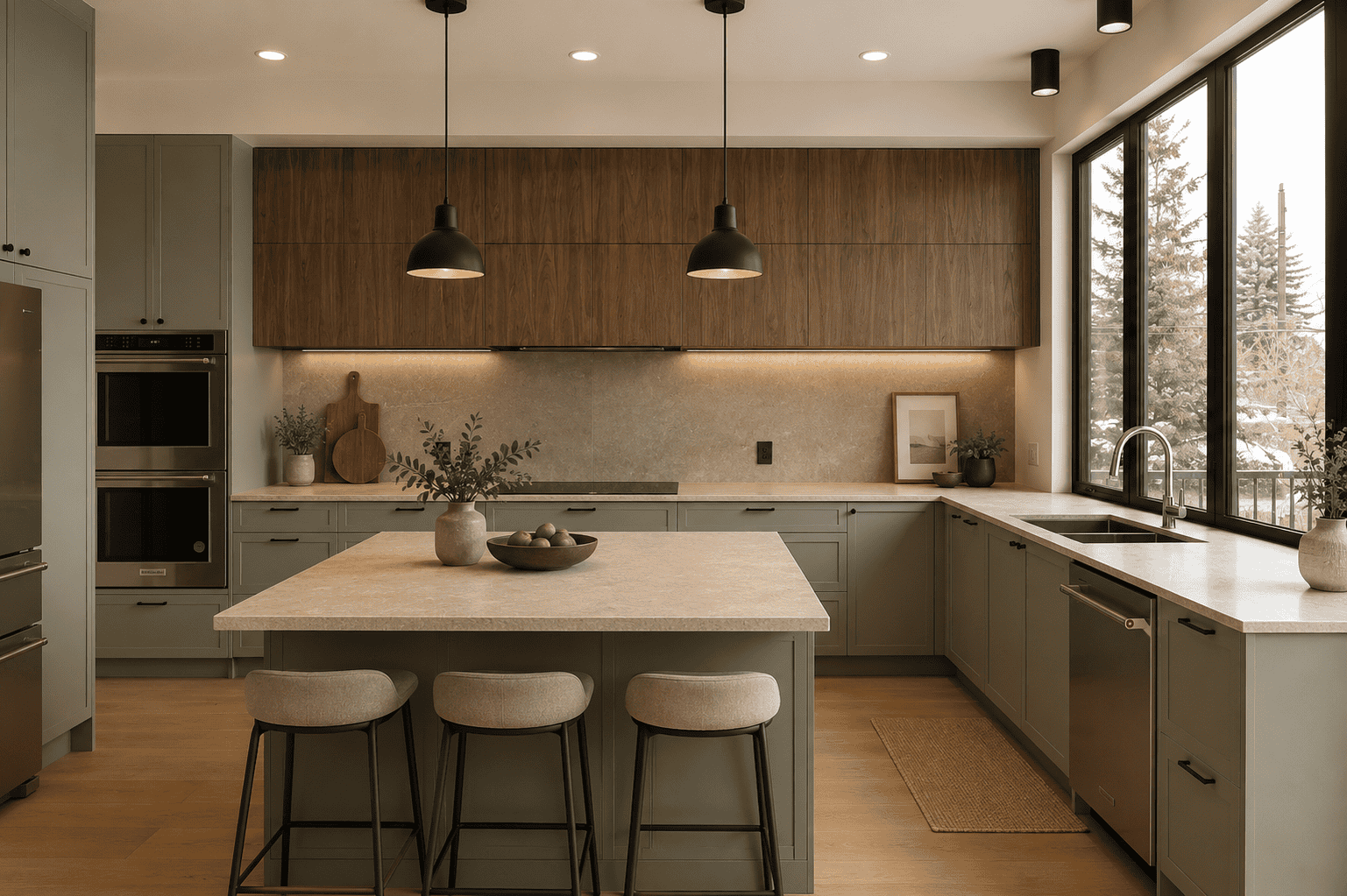 Bonavista Calgary kitchen renovation with integrated appliances and modern lighting